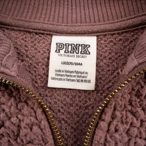 PINK Victoria's Secret mauve 1/4 zip crop sherpa fleece size L - Picture 2 of 8